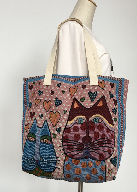 Elegant Blue Love kitten Canvas Tote Handbag