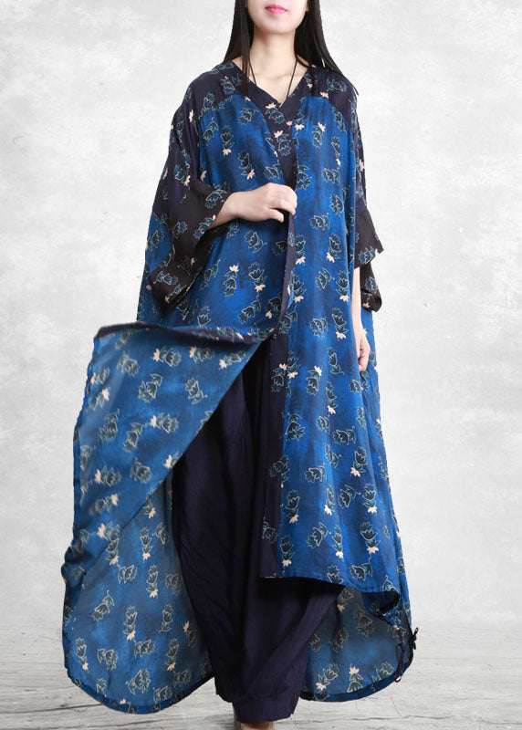 Elegant Blue Low High Design Pockets Patchwork Long Shirt And Pants Two Pieces Set Spring