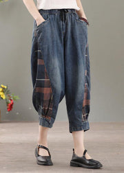 Elegant Blue Pockets Patchwork Fall Harem Denim Pants - SooLinen