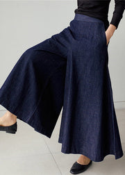 Elegant Blue Pockets Wide Leg Denim Pants Spring