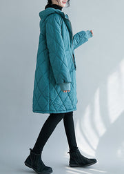 Elegant Blue Zip Up thick Fine Cotton Filled Parka Winter