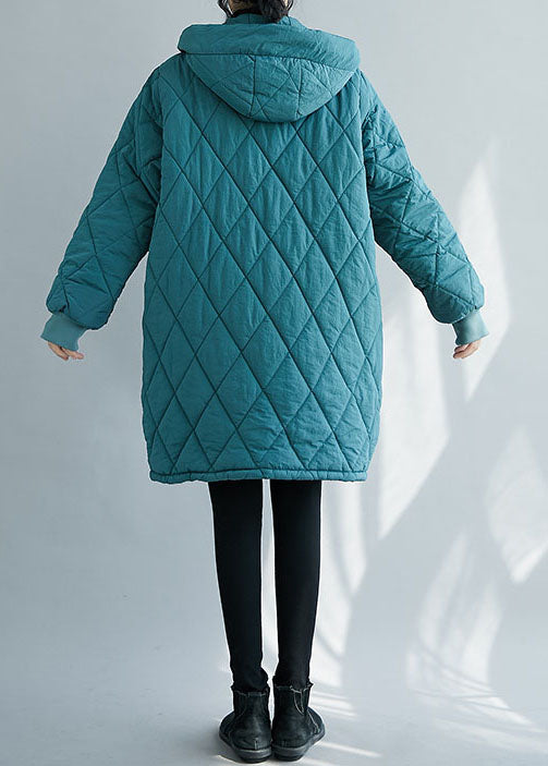 Elegant Blue Zip Up thick Fine Cotton Filled Parka Winter