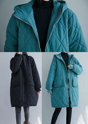 Elegant Blue Zip Up thick Fine Cotton Filled Parka Winter