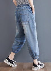 Elegant Blue pockets jeans Summer Cotton Pants - SooLinen