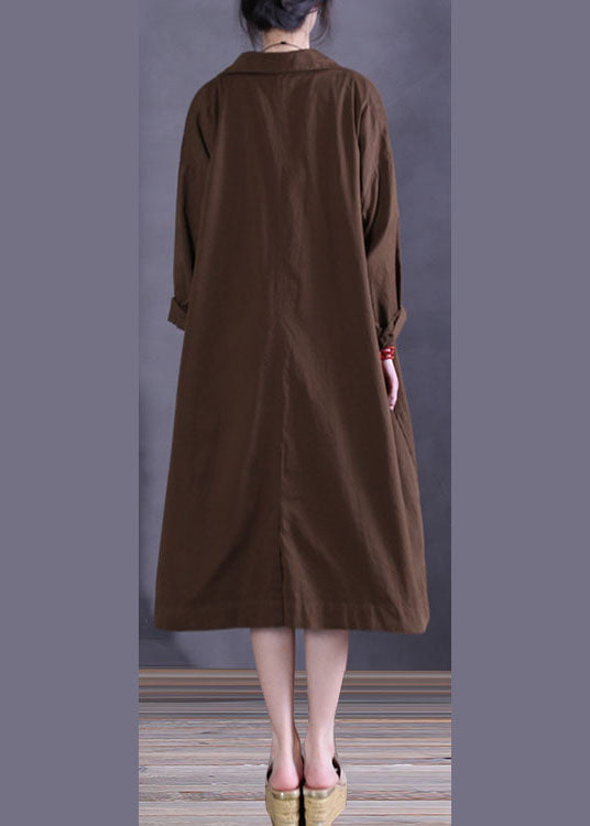 Elegant Chocolate Button Cotton Casual Coat Spring