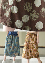 Elegant Chocolate Elastic Waist Pockets Linen Skirt Summer