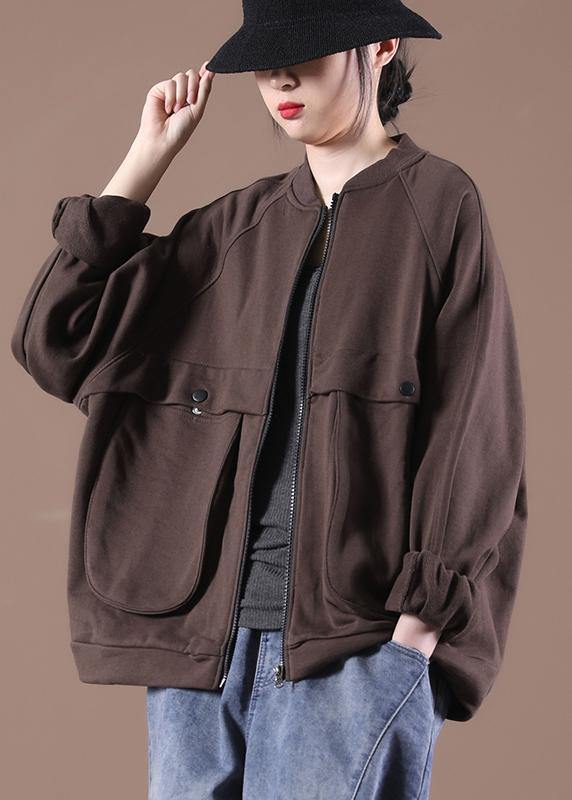 Elegant Coffee O-Neck Sweatshirts Jacket - SooLinen