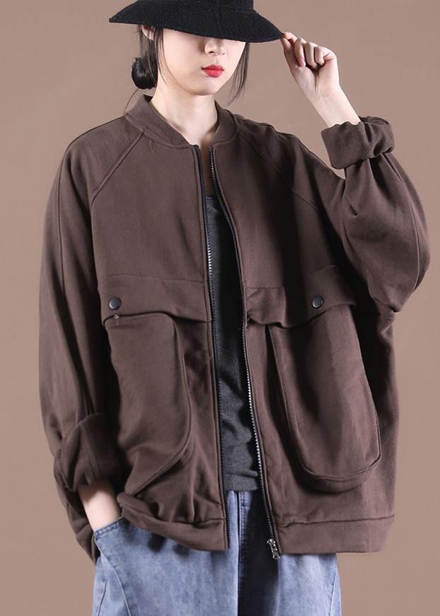 Elegant Coffee O-Neck Sweatshirts Jacket - SooLinen