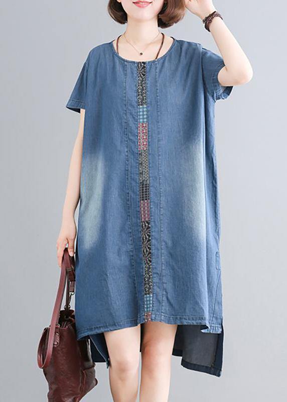 Elegant Cotton clothes Women Indian Casual Spliced Pockets Denim Dress - SooLinen