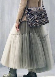 Elegant Green Cinched wrinkled tulle Skirts Spring