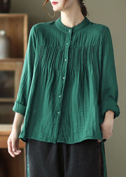 Elegant Green Loose Cute Button Fall Shirt Top