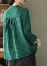 Elegant Green Loose Cute Button Fall Shirt Top