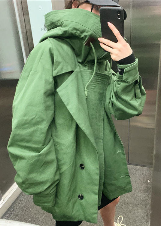 Elegant Green Loose zippered Pockets Casual Fall Coat