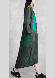 Elegant Green Print Tunic Pattern V Neck Patchwork Maxi Spring Dress - SooLinen