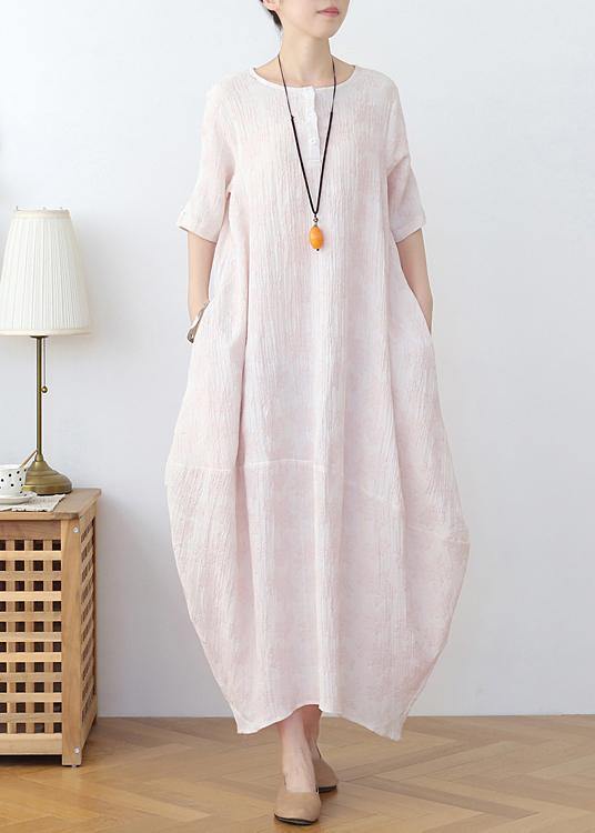 Elegant Iight Pink Floral Linen Summer Dress - SooLinen