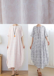 Elegant Iight Pink Floral Linen Summer Dress - SooLinen