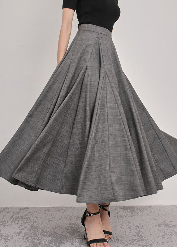 Elegant Italian Grey Patchwork pleated Skirts Spring