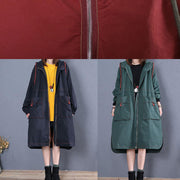 Elegant Loose fitting long jackets fall jacket red side open hooded Coat Women - SooLinen