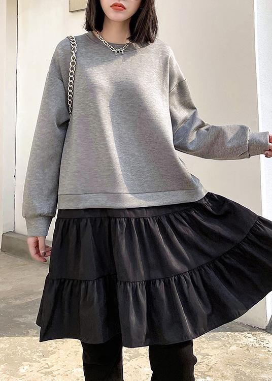 Elegant O Neck Patchwork Spring Clothes Women Shape Gray Dress - SooLinen