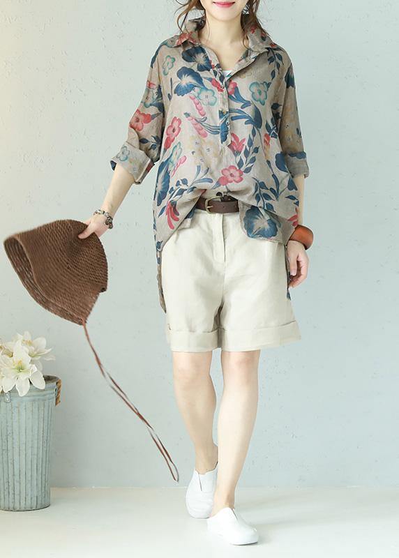 Elegant POLO collar cotton Long Shirts design floral blouse summer - SooLinen