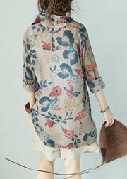 Elegant POLO collar cotton Long Shirts design floral blouse summer - SooLinen