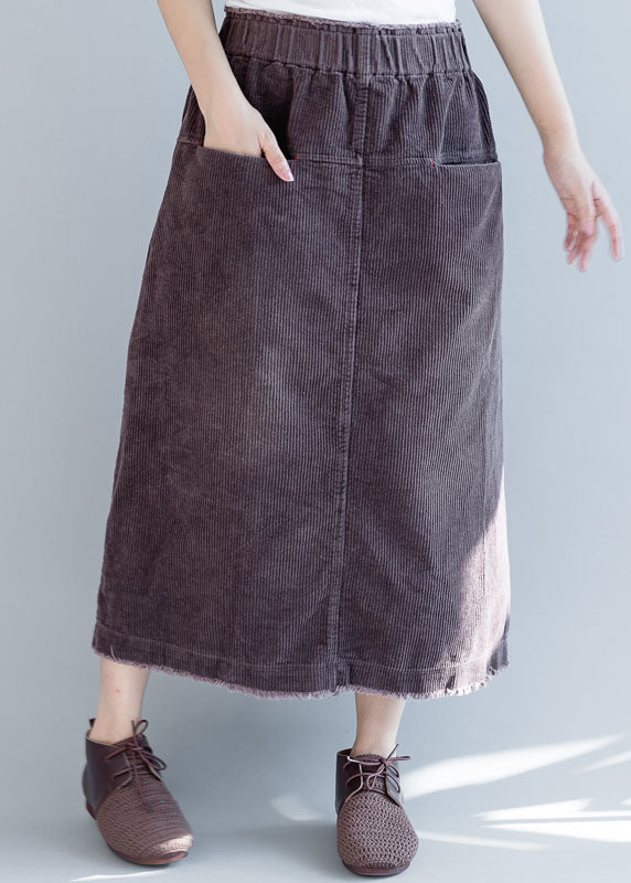 Elegant Purple Pockets Corduroy Casual Skirt Spring