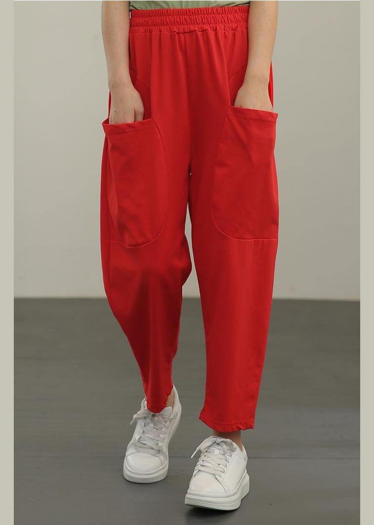 Elegant Red crop Harem  Pants Summer - SooLinen