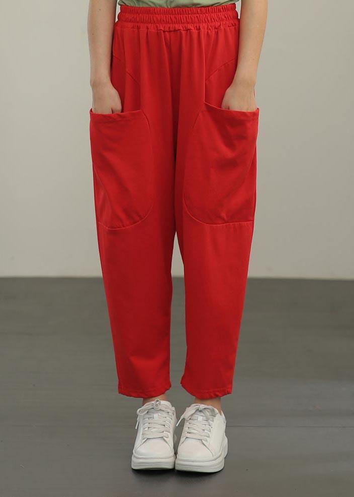 Elegant Red crop Harem  Pants Summer - SooLinen