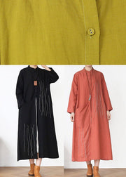 Elegant Rubber red Pockets Linen long clothes Spring Trench - SooLinen