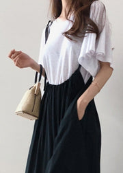 Elegant White O-Neck Cotton Blouse T Shirt Flare Sleeve