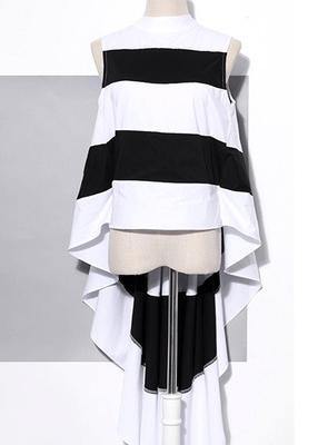 Elegant White Patchwork Bluelow high design Blouses - SooLinen