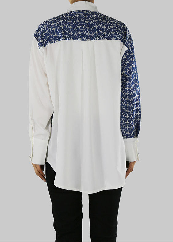 Elegant White Peter Pan Collar print Shirt Top Spring