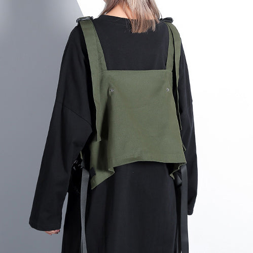 Elegant army green fall Loose fitting casual dress false two pieces 2018 O neck dress