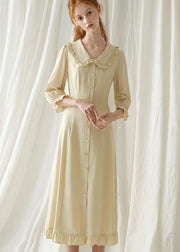 Elegant beige nude blended quilting dresses Peter pan Collar cotton fall Dresses - SooLinen