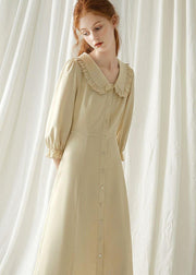 Elegant beige nude blended quilting dresses Peter pan Collar cotton fall Dresses - SooLinen