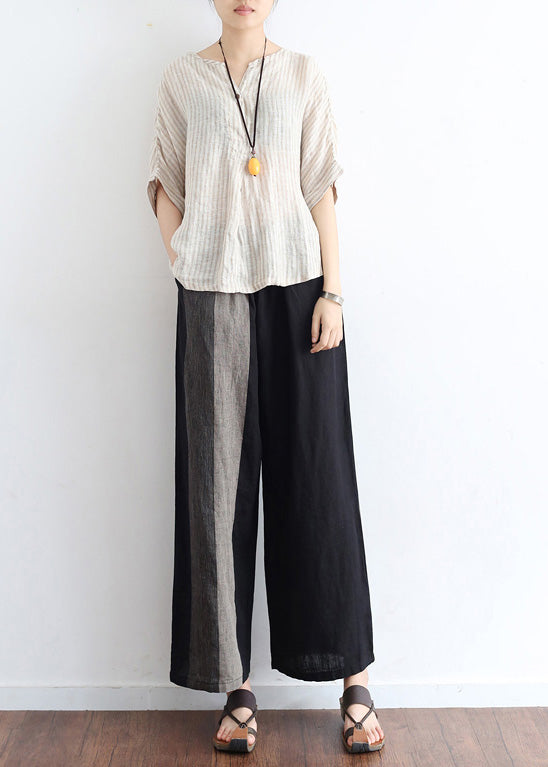 Elegant black linen Omychic design asymmetrical design wide leg pants shift spring long pants