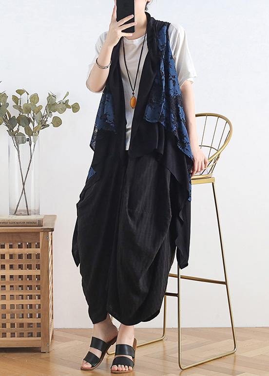 Elegant blue cotton Blouse sleeveless asymmetric cotton summer shirts - SooLinen