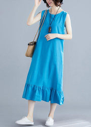 Elegant blue cotton clothes For Women o neck sleeveless A Line summer Dresses - SooLinen