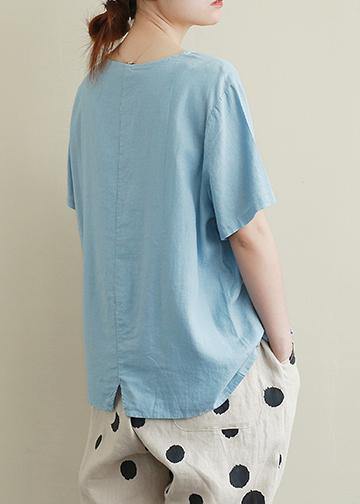 Elegant blue linen box top Fashion Ideas o neck drawstring summer top - SooLinen