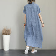 Elegant blue natural linen dress plus size side tie waist linen clothing dress Elegant lapel collar linen caftans