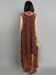 Elegant brown quilting dresses pockets asymmetric long summer Dresses - SooLinen