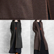 Elegant chocolate coat plus size long coat pockets - SooLinen