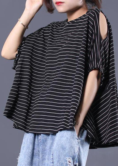 Elegant cotton Blouse Omychic Striped Batwing Sleeve Loose Breathable T-Shirt - SooLinen