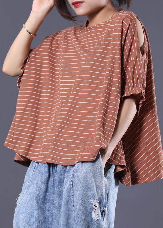 Elegant cotton Blouse Omychic Striped Batwing Sleeve Loose Breathable T-Shirt - SooLinen