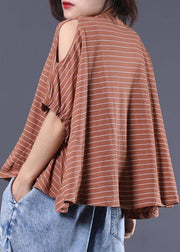 Elegant cotton Blouse Omychic Striped Batwing Sleeve Loose Breathable T-Shirt - SooLinen