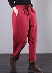 Elegant elastic waist women pants oversize red Tutorials drawstring Jeans - SooLinen