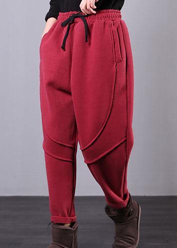 Elegant elastic waist women pants oversize red Tutorials drawstring Jeans - SooLinen