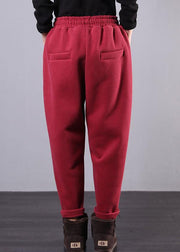 Elegant elastic waist women pants oversize red Tutorials drawstring Jeans - SooLinen