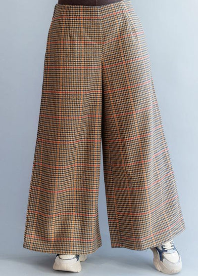 Elegant elastic waist women trousers fall fashion khaki orange plaidFashion Ideas wide leg trousers - SooLinen