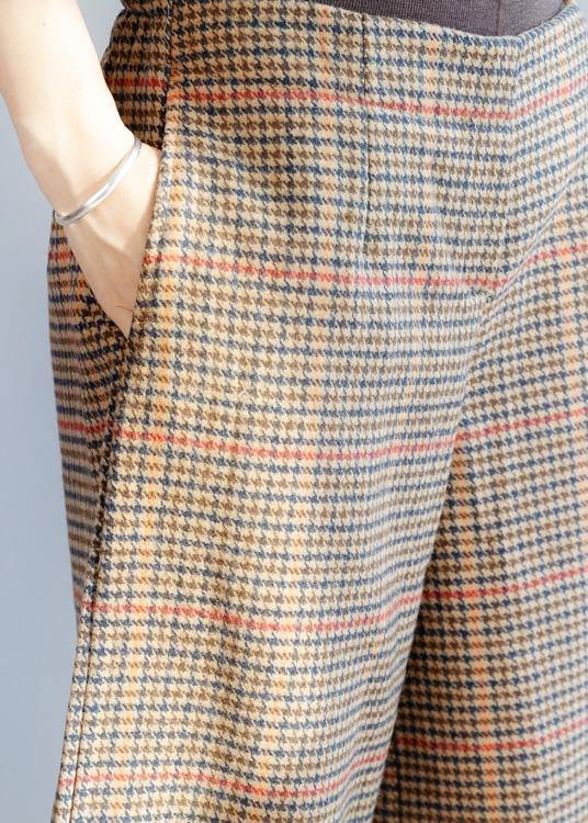 Elegant elastic waist women trousers fall fashion khaki orange plaidFashion Ideas wide leg trousers - SooLinen